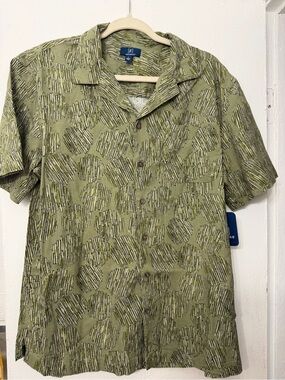George Olive Green Short Sleeve Button-Down Shirt with Abstract Print